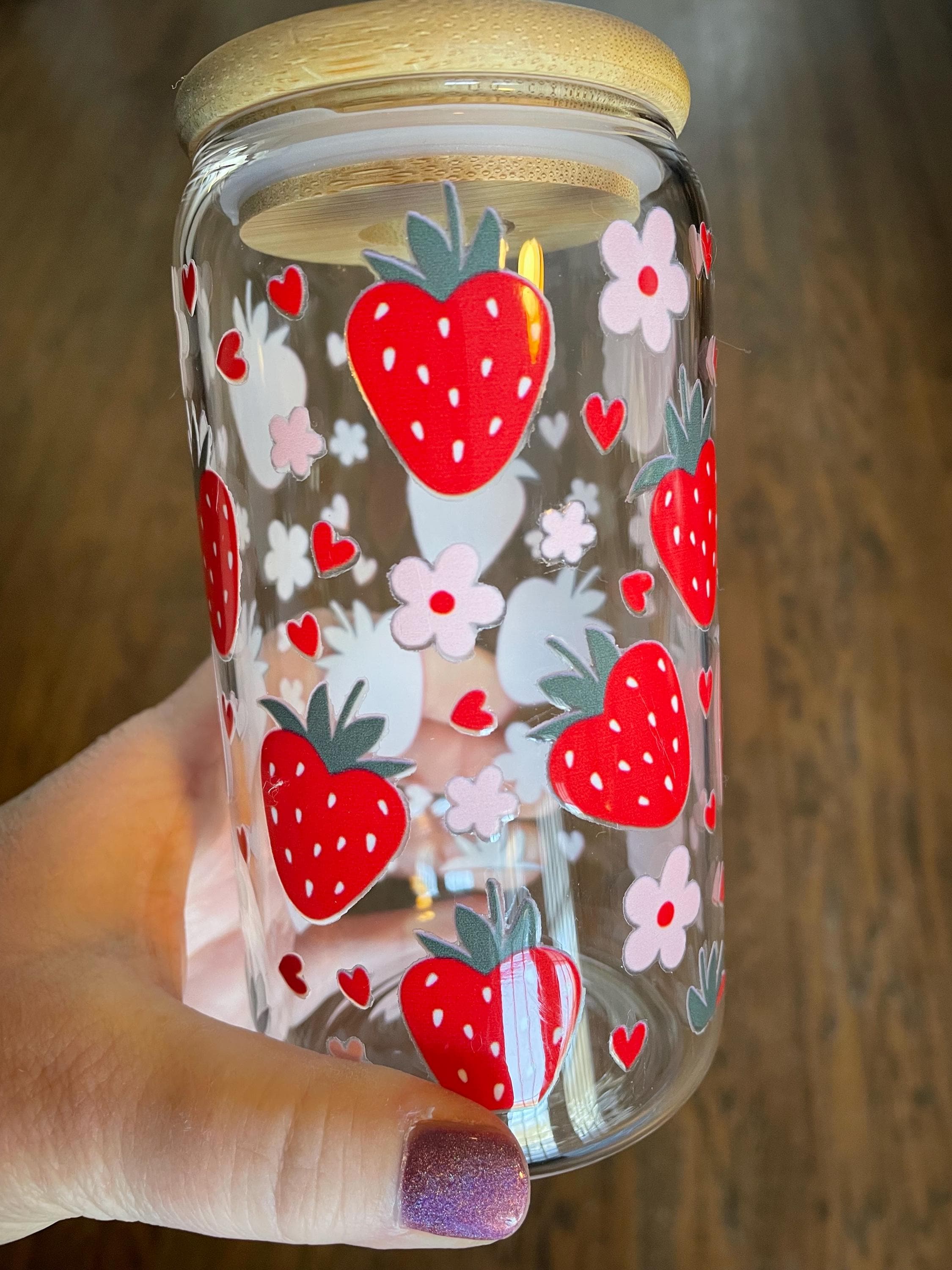 16oz Glass Cup with Lid & Straw