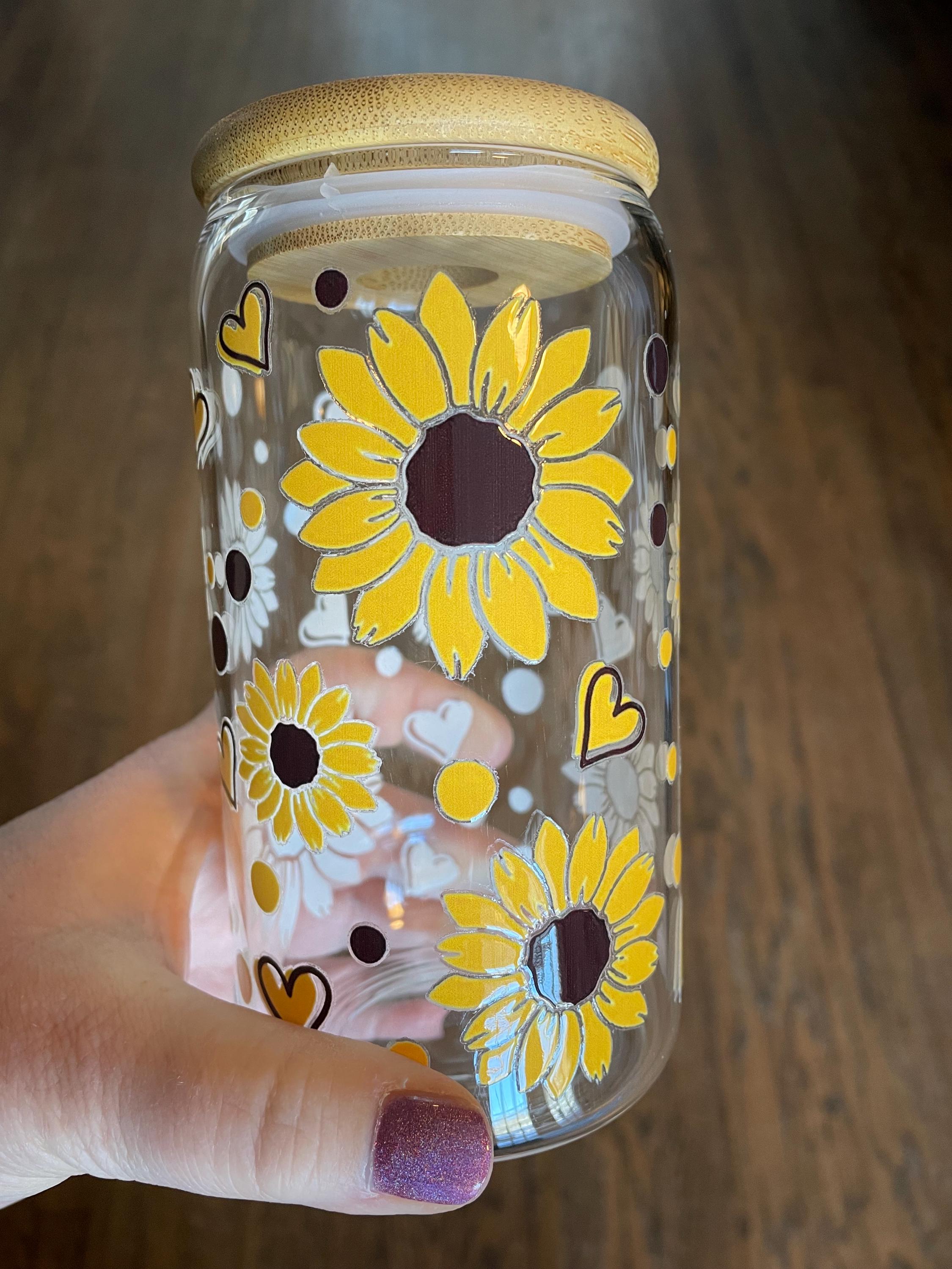 16oz Glass Cup with Lid & Straw