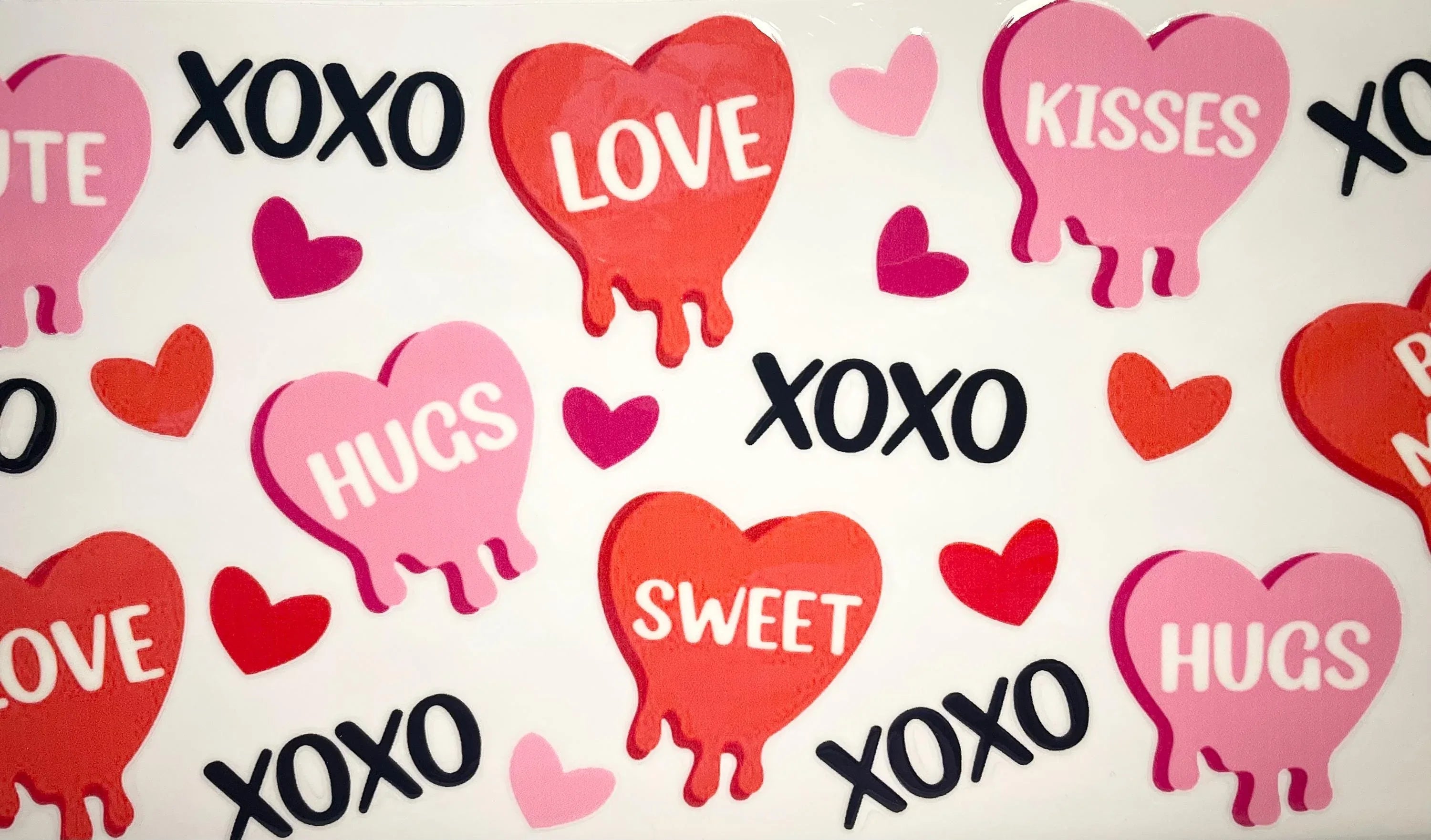 16oz Glass Cup with Lid & Straw Candy Hearts