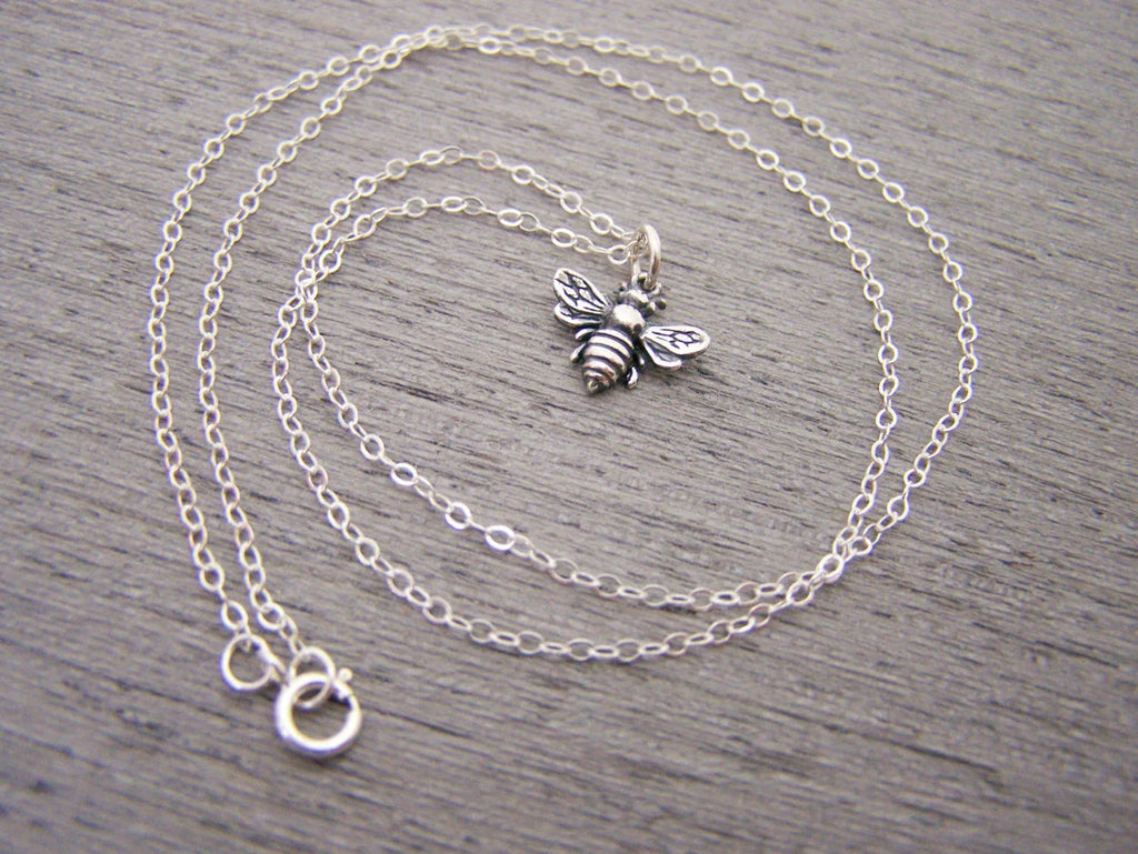Tiny Sterling Silver Bumblebee Necklace – Simple Everyday Bee Charm Jewelry