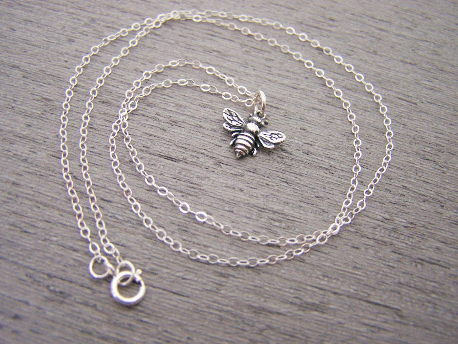Tiny Sterling Silver Bumblebee Necklace – Simple Everyday Bee Charm Jewelry