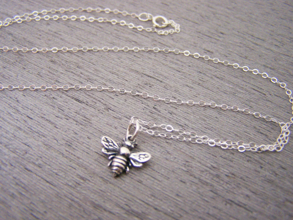 Tiny Sterling Silver Bumblebee Necklace – Simple Everyday Bee Charm Jewelry