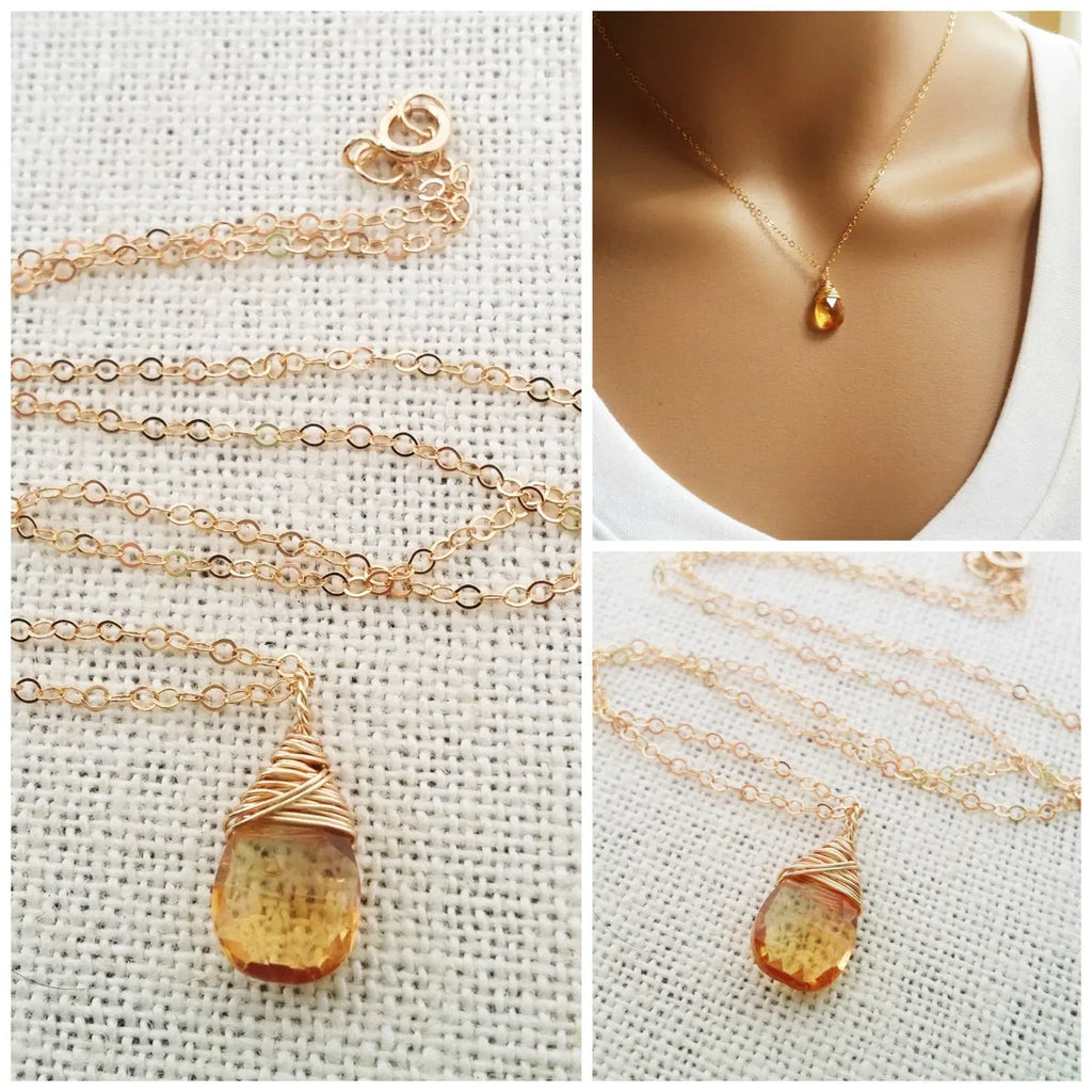 Bee and Citrine Necklace – Dainty 14k Gold Filled November Birthstone Jewelry
