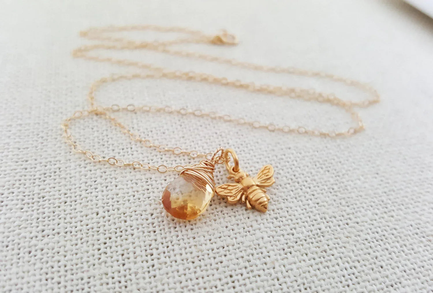 Bee and Citrine Necklace – Dainty 14k Gold Filled November Birthstone Jewelry
