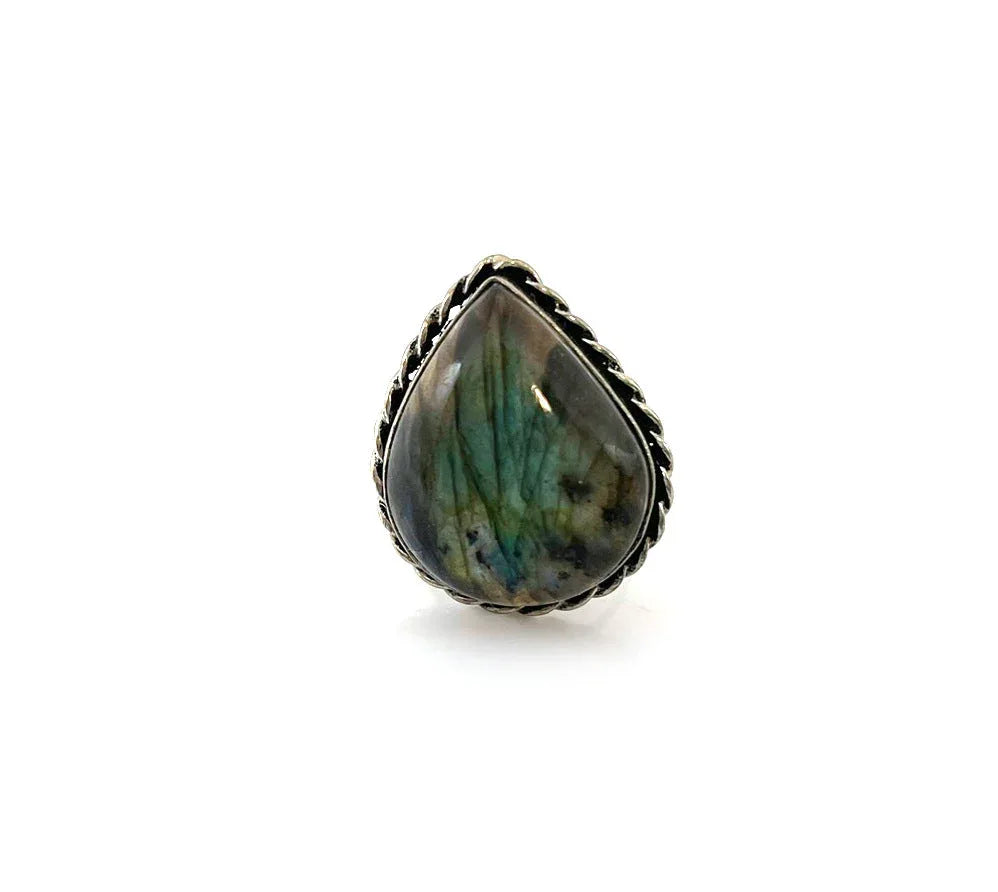 One of a Kind Chunky Labradorite Ring – Sterling Silver Size 8.5 Statement Gemstone