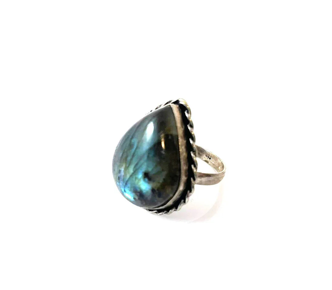 One of a Kind Chunky Labradorite Ring – Sterling Silver Size 8.5 Statement Gemstone