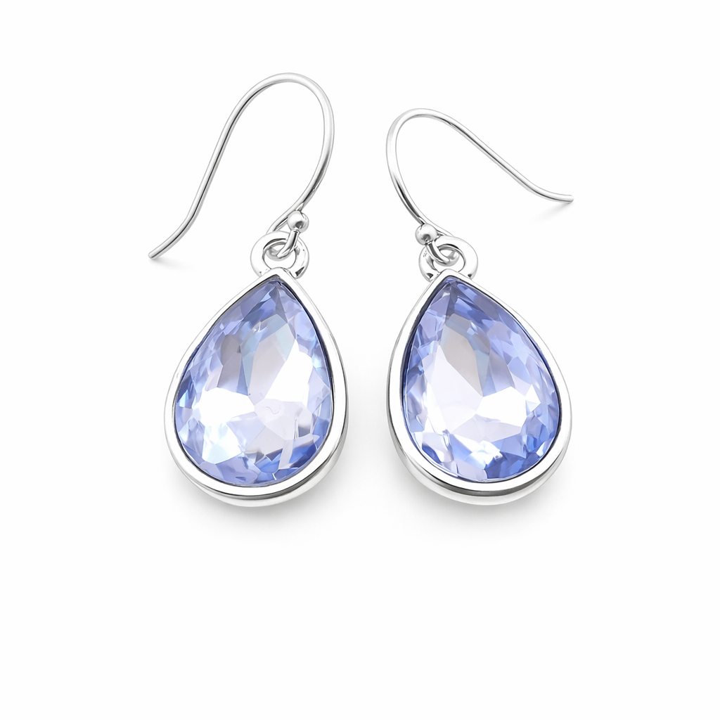 March Birthstone Earrings - Aquamarine Crystal Sterling Silver Teardrop Earrings