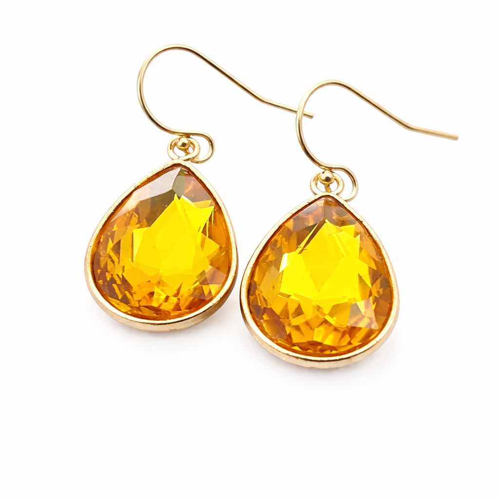 November Birthstone Earrings – Citrine Teardrop Crystal Earrings – 14k Gold Filled Dangle Earrings Gift for Her