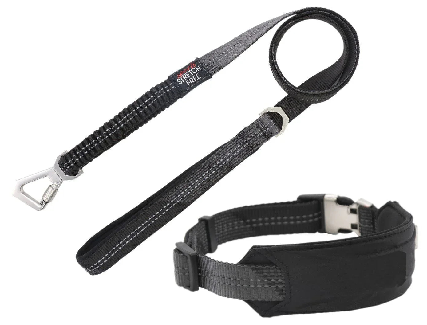 Pet Life ® 'Geo-prene' 2-in-1 Shock Absorbing Neoprene Padded Reflective Dog Leash and Collar Black