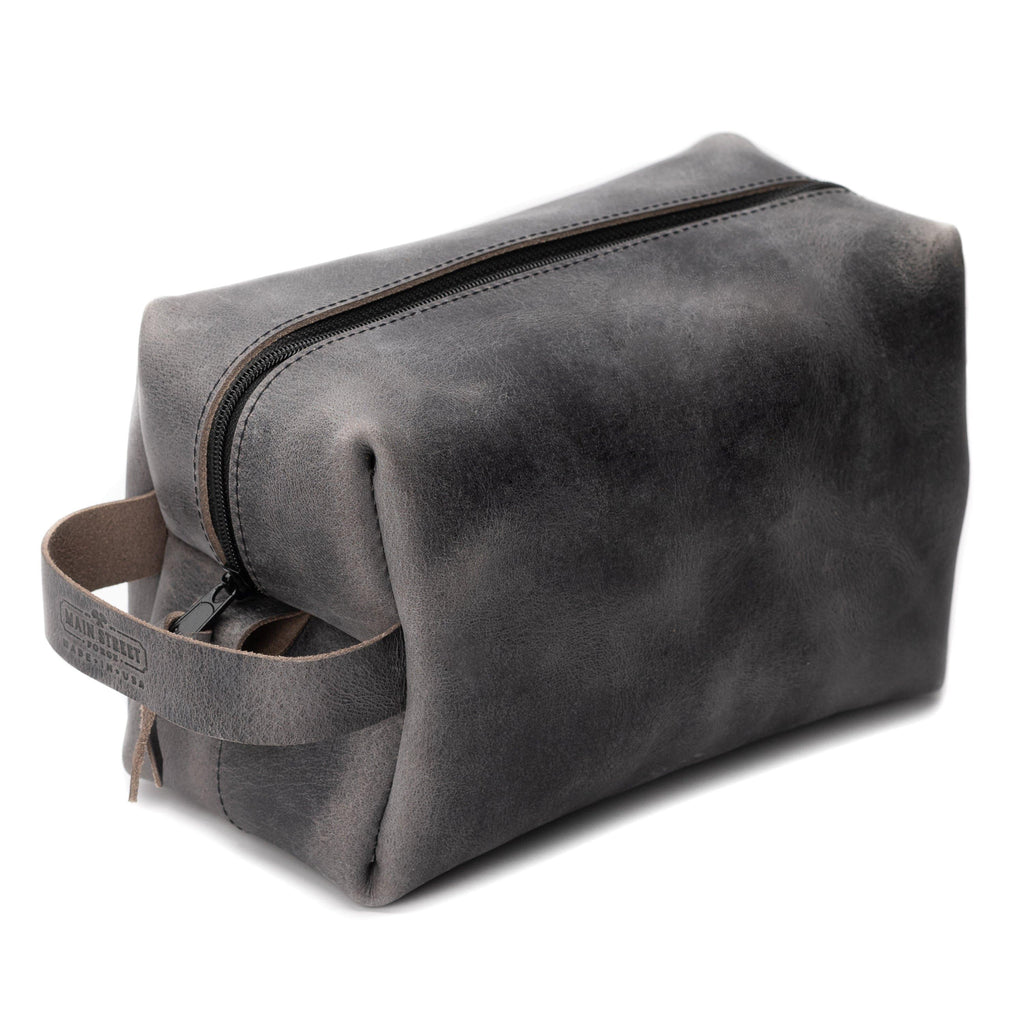 Leather Toiletry Bag for Men | Dopp Kit / Travel Pack Avalanche Gray