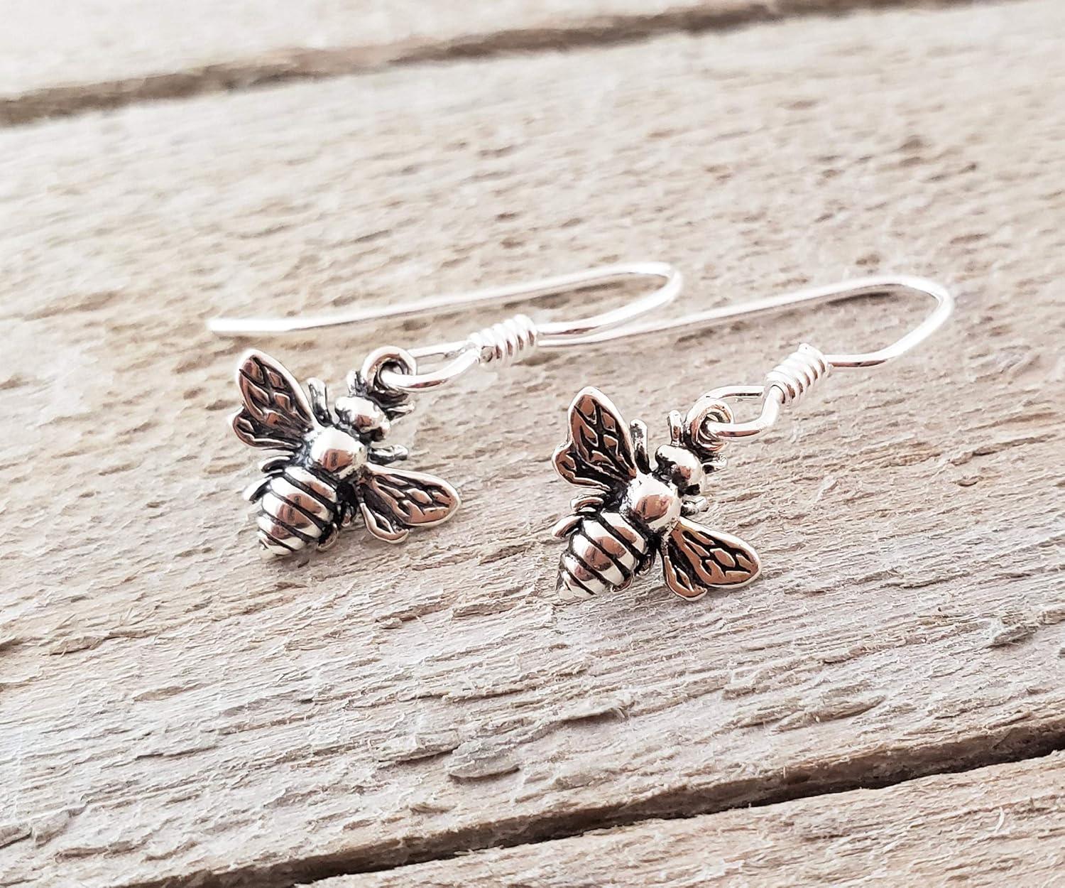 Sterling Silver Bee Dangle Earrings