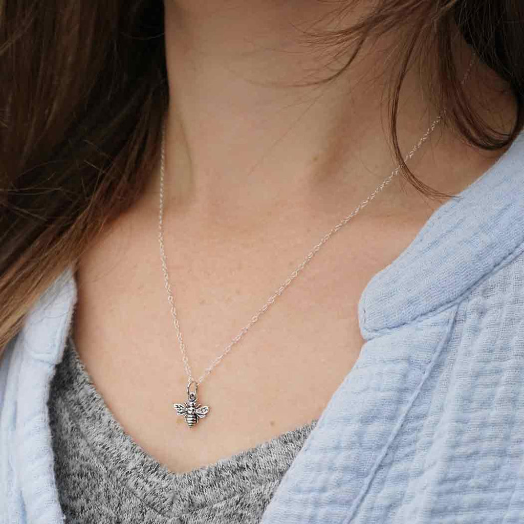 Tiny Sterling Silver Bumblebee Necklace – Simple Everyday Bee Charm Jewelry