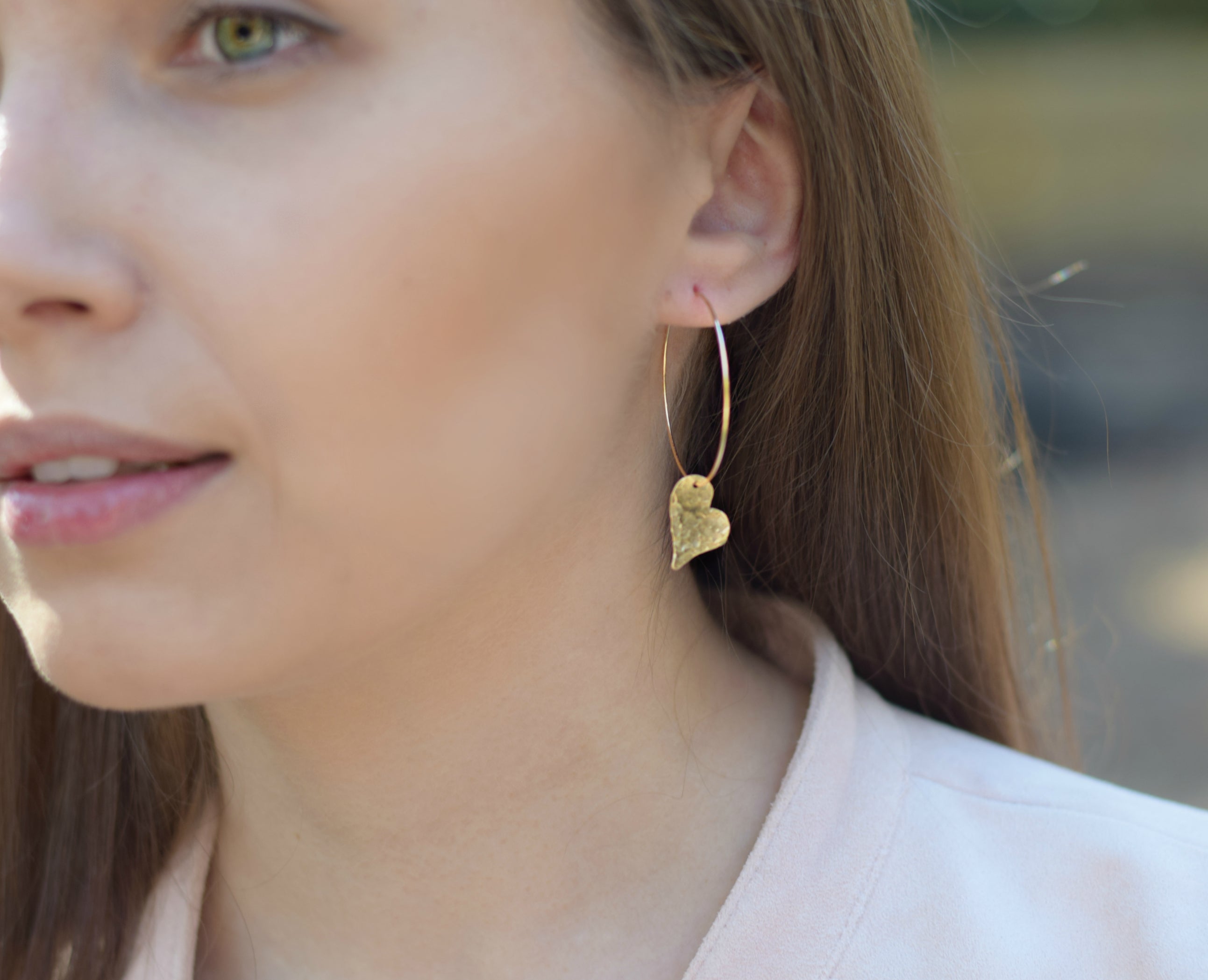 Sweetheart Earrings - Hammered Heart Hoop Earrings - Handmade Hoops