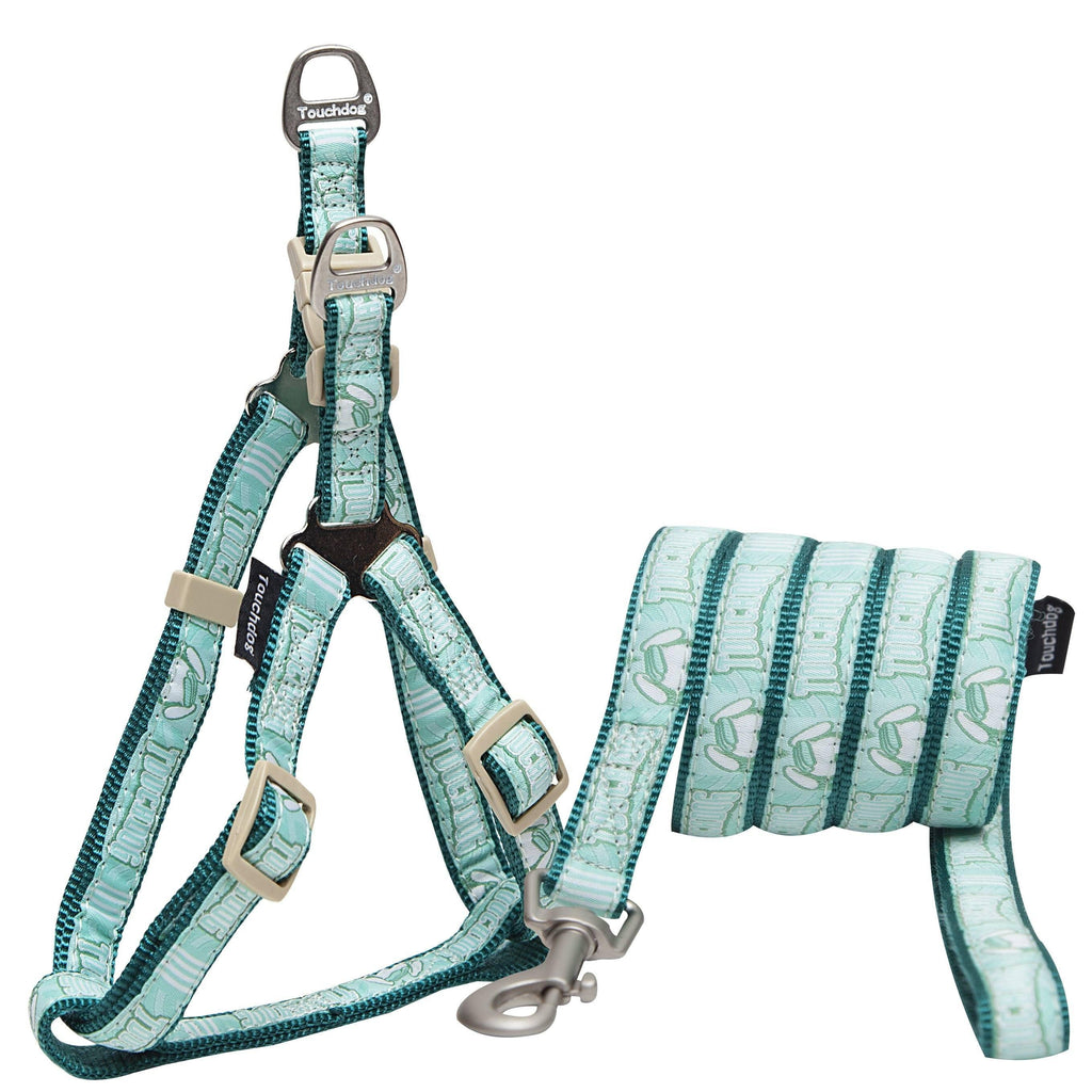 Touchdog 'Funny Bone' Tough Stitched Dog Harness and Leash Green