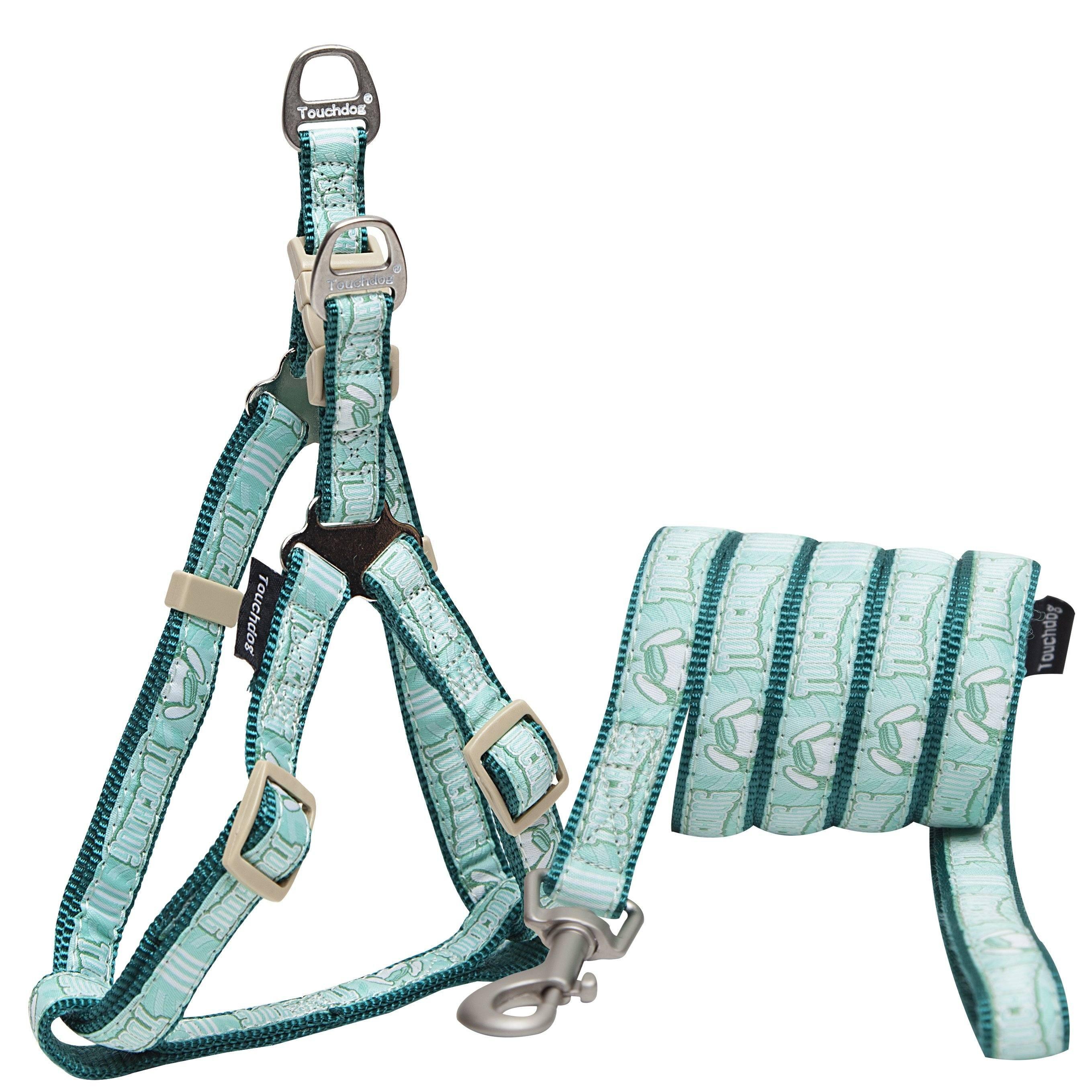 Touchdog 'Funny Bone' Tough Stitched Dog Harness and Leash Green