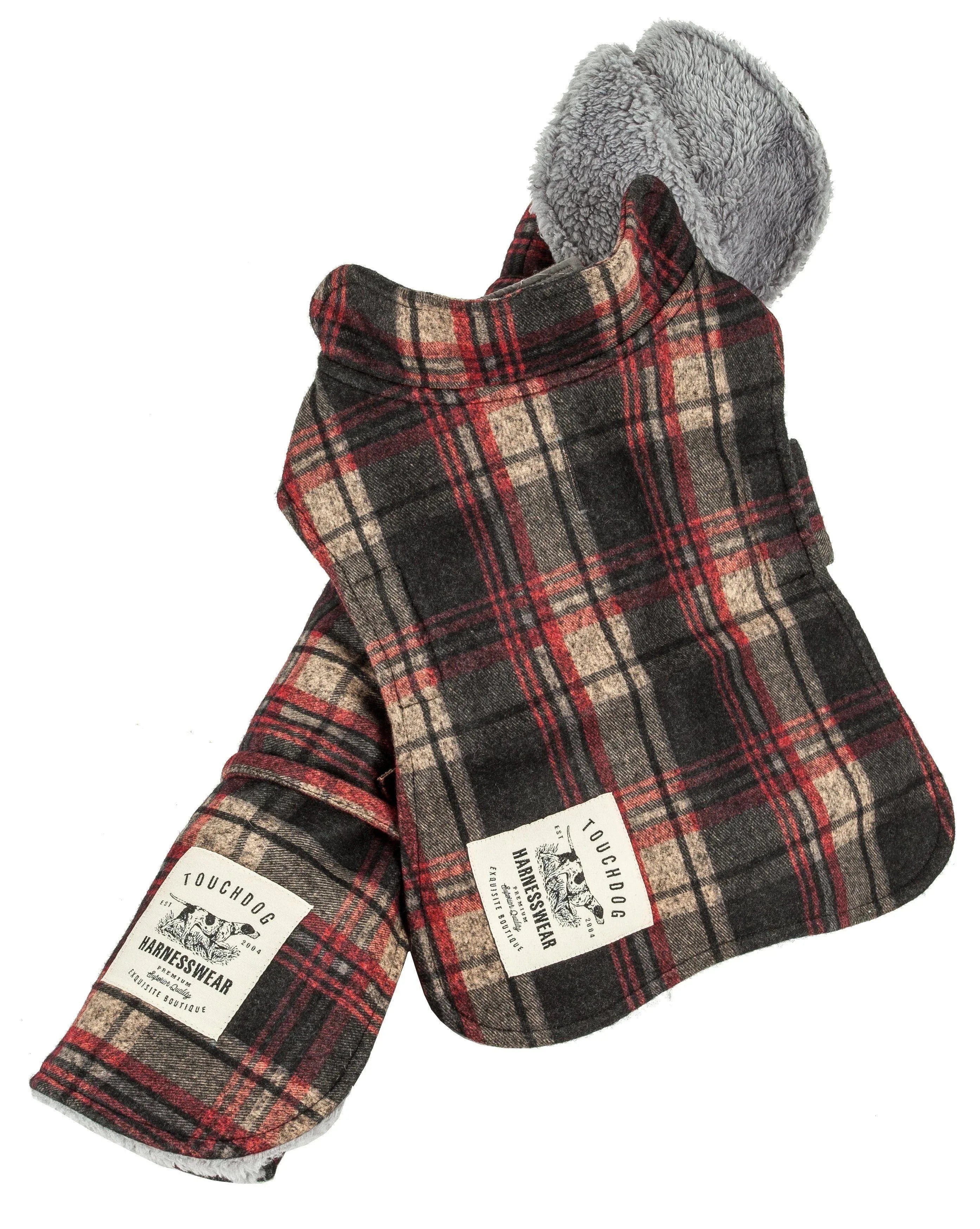 Touchdog ® 2-In-1 Tartan Plaid Dog Jacket and Matching Reversible Dog Mat Red Plaid