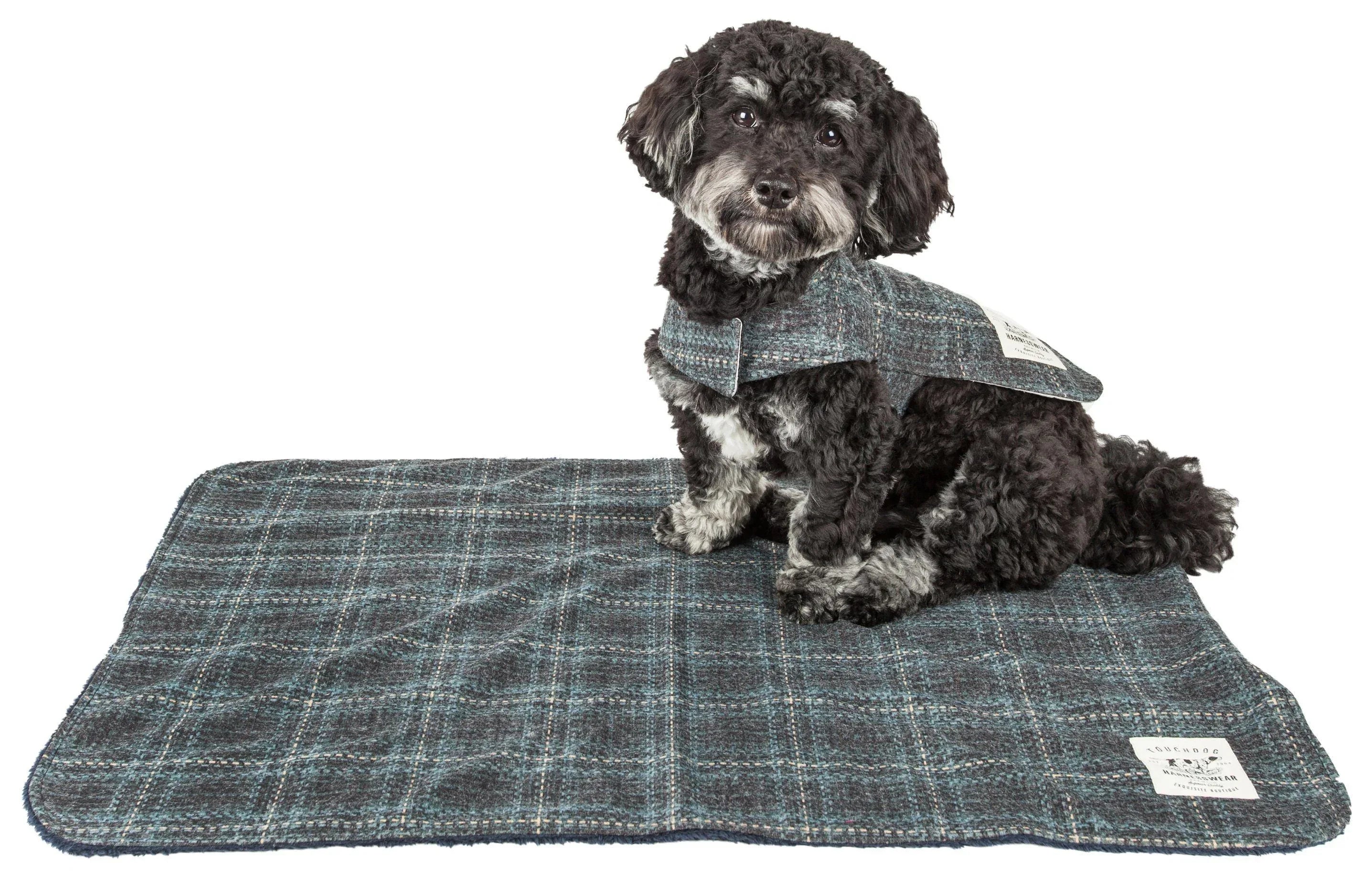 Touchdog ® 2-In-1 Windowpane Plaid Matching Dog Jacket and Reversible Dog Mat