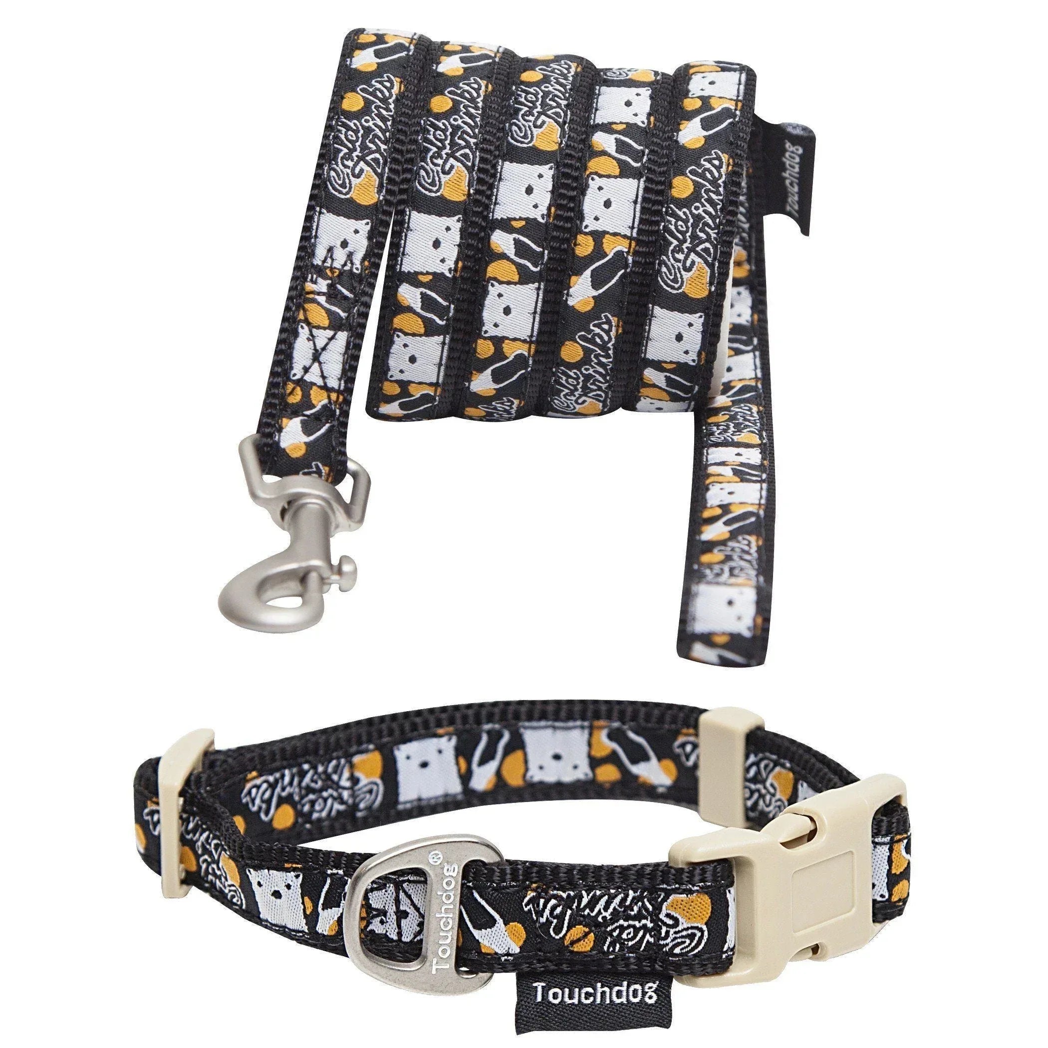 Touchdog ® 'Caliber' Designer Embroidered Fashion Pet Dog Leash and Collar Combination Black Pattern