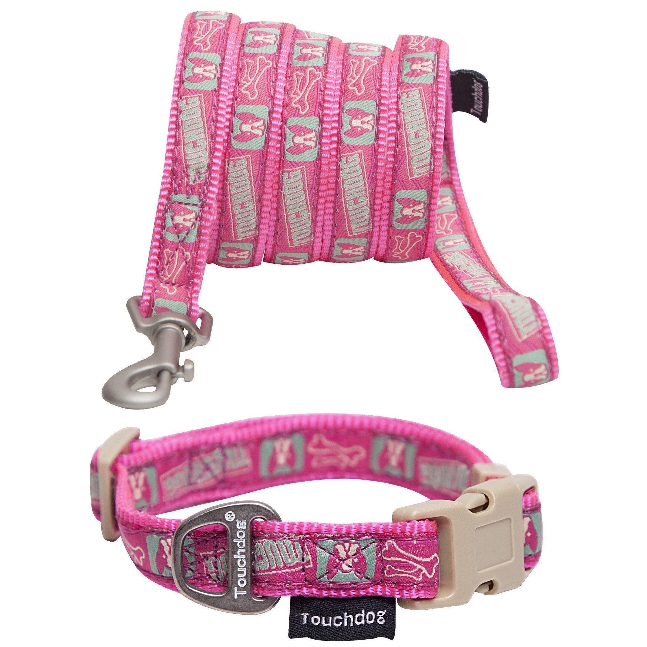 Touchdog ® 'Caliber' Designer Embroidered Fashion Pet Dog Leash and Collar Combination Pink Pattern
