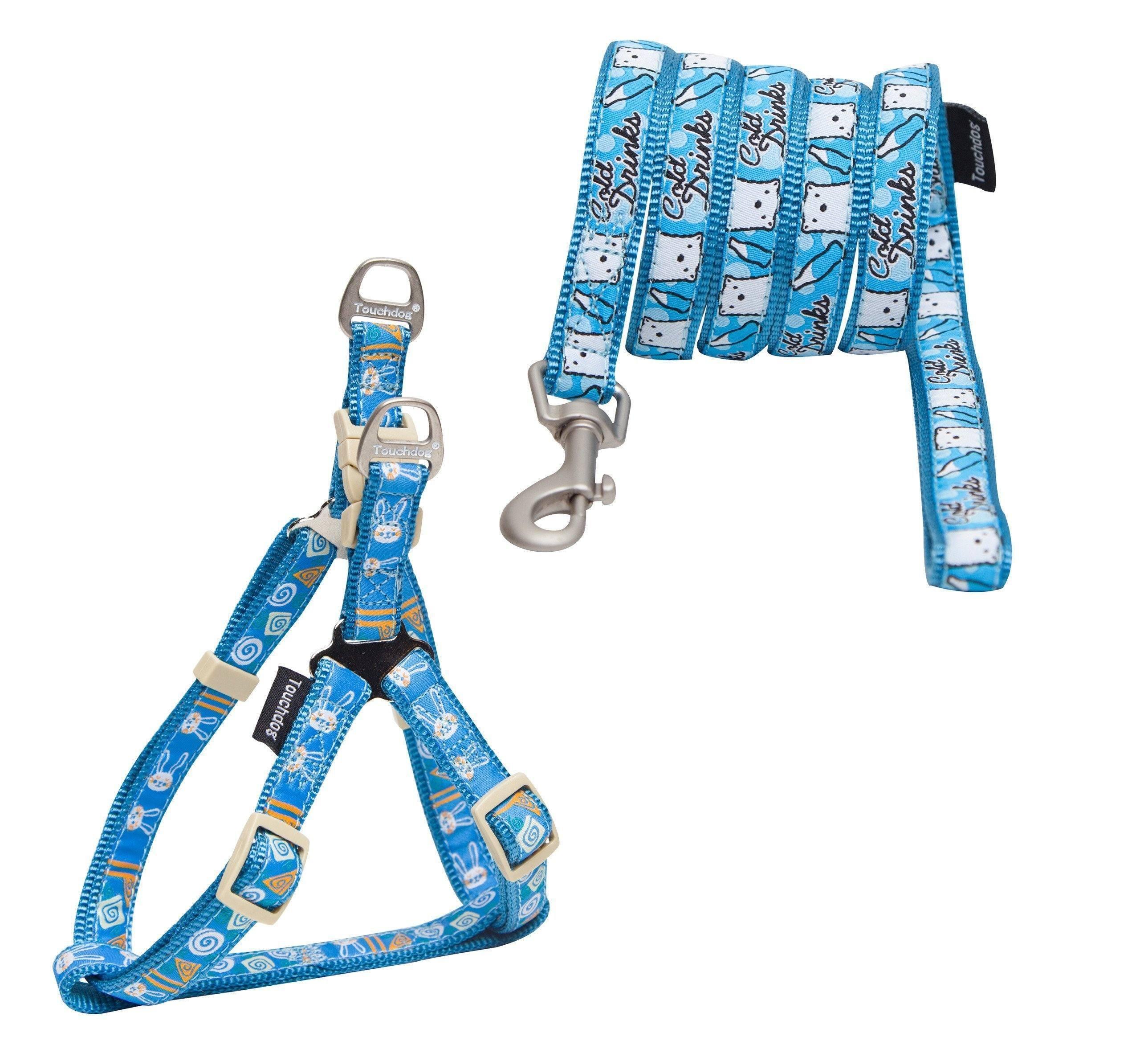Touchdog ® 'Caliber' Embroidered Designer Fashion Pet Dog Leash and Harness Combination Blue Pattern