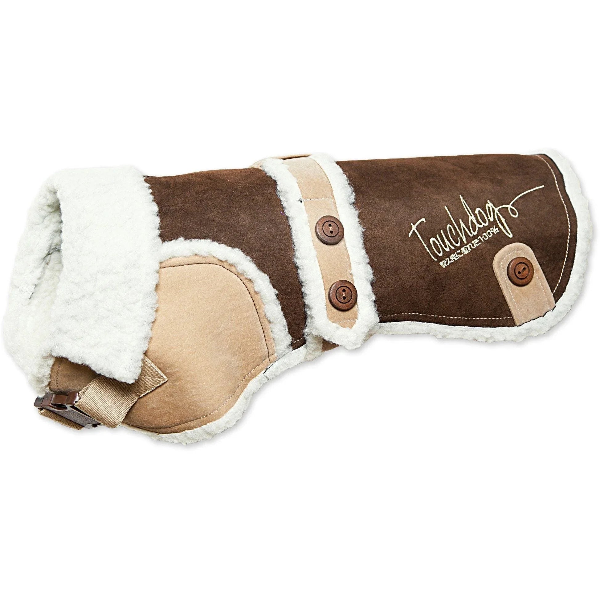Touchdog ® Original Sherpa-Bark Designer Fashion Dog Coat Dark Choco Brown, Light Sand Brown