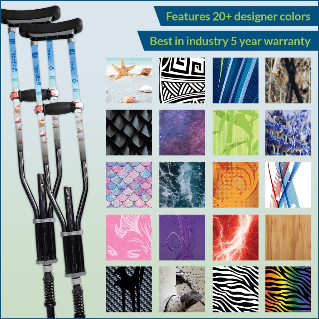 Adjustable Spring Cushion Crutches Perfect for Sports Injuries and Travel - Heights 4'7" to 6'6" - Adjust to 22" for Travel - Choice of Colors