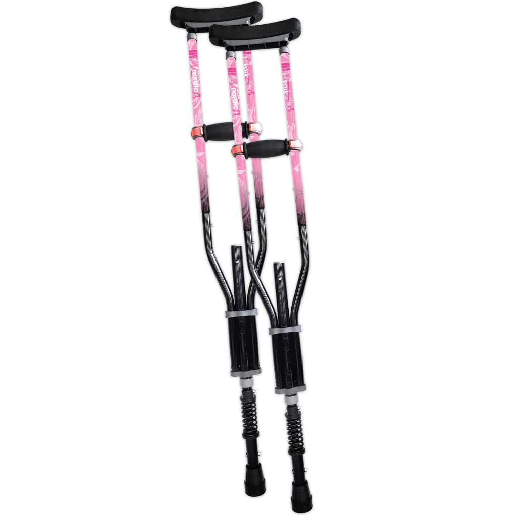 Adjustable Spring Cushion Crutches Perfect for Sports Injuries and Travel - Heights 4'7" to 6'6" - Adjust to 22" for Travel - Choice of Colors