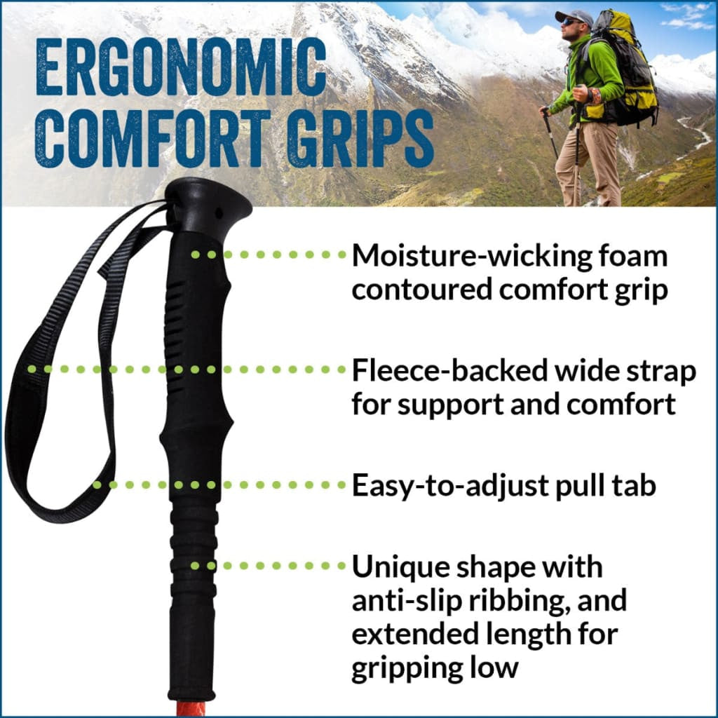 Official Casual Trek Hiking & Walking Poles - Hiking/Trekking Grip w-flip locks, detachable feet and travel bag - pair - For Heights up to 6’2”