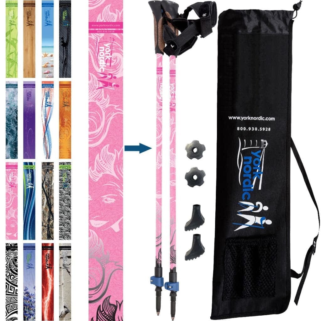 Official Nordic Walking Poles - True Nordic Glove Grip w-flip locks, detachable feet and travel bag - pair - For Heights up to 6’2”