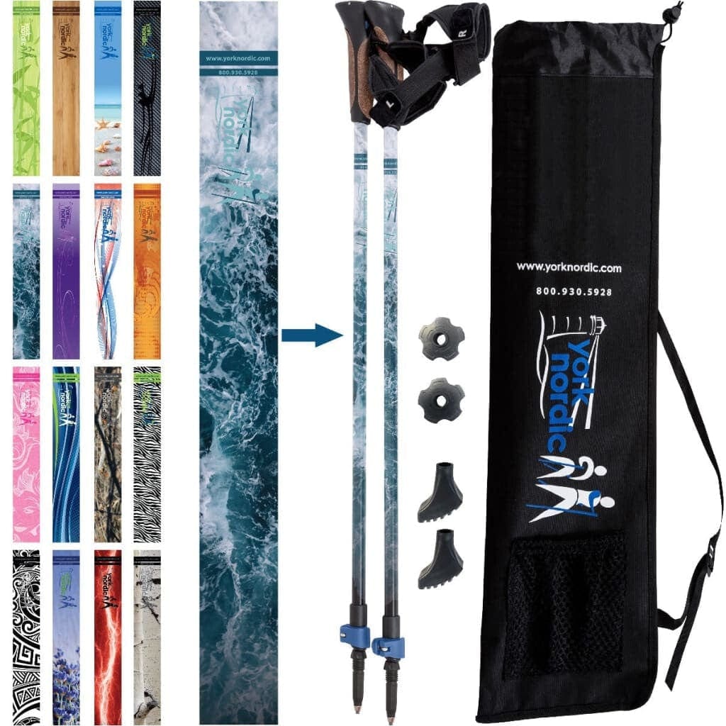 Official Nordic Walking Poles - True Nordic Glove Grip w-flip locks, detachable feet and travel bag - pair - For Heights up to 6’2”