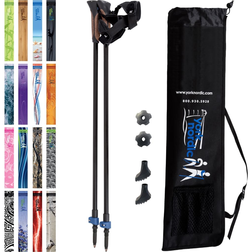 Official Nordic Walking Poles - True Nordic Glove Grip w-flip locks, detachable feet and travel bag - pair - For Heights up to 6’2”