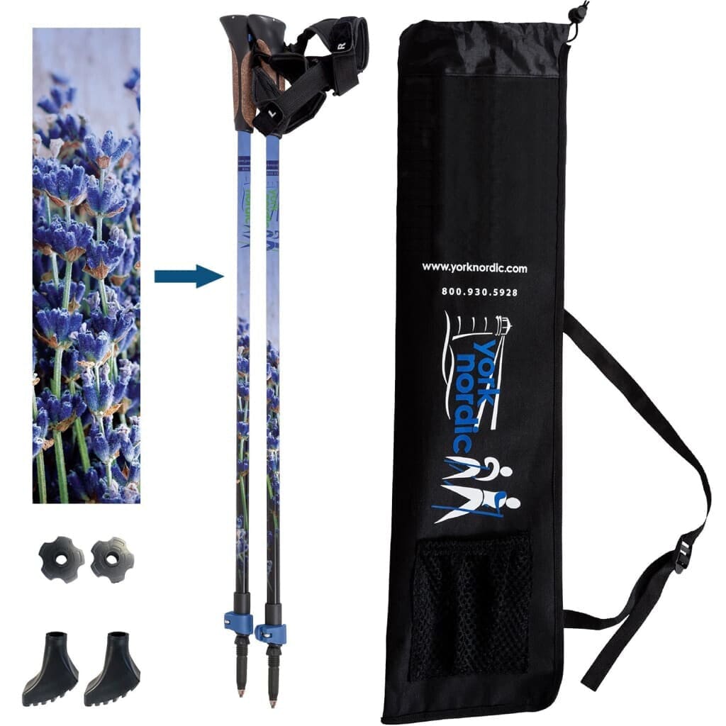 Official Nordic Walking Poles - True Nordic Glove Grip w-flip locks, detachable feet and travel bag - pair - For Heights up to 6’2”