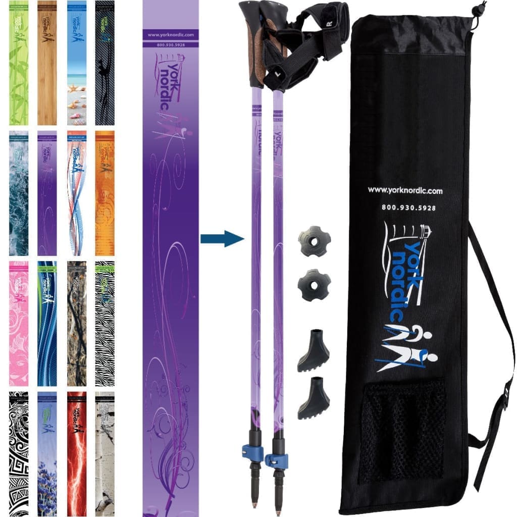 Official Nordic Walking Poles - True Nordic Glove Grip w-flip locks, detachable feet and travel bag - pair - For Heights up to 6’2”