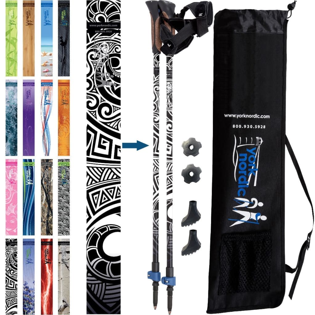 Official Nordic Walking Poles - True Nordic Glove Grip w-flip locks, detachable feet and travel bag - pair - For Heights up to 6’2”