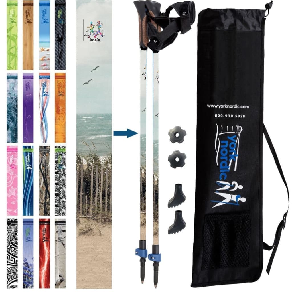Official Nordic Walking Poles - True Nordic Glove Grip w-flip locks, detachable feet and travel bag - pair - For Heights up to 6’2”
