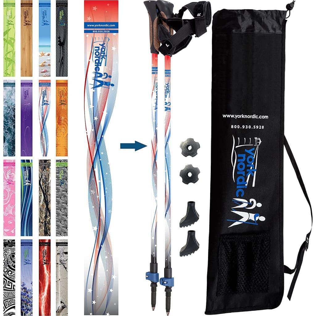 Official Nordic Walking Poles - True Nordic Glove Grip w-flip locks, detachable feet and travel bag - pair - For Heights up to 6’2”