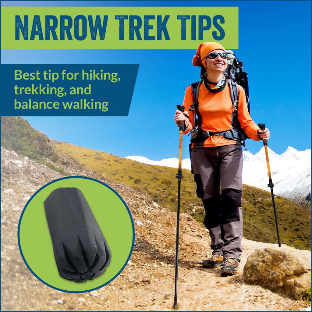 Four Pack of Extra Durable Rubber Replacement Narrow Profile Trekking Tips (Replacement Feet - Paws - Ferrules - Caps) for Trekking Poles - Fits Most Hiking and Walking Poles.
