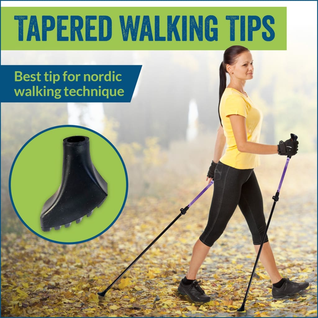 Four Pack of Nordic Style Tapered Rubber Replacement Tips with V-Tread for Walking and Hiking (Replacement Feet - Paws - Ferrules - Caps)   Fits All Hiking and Walking Poles