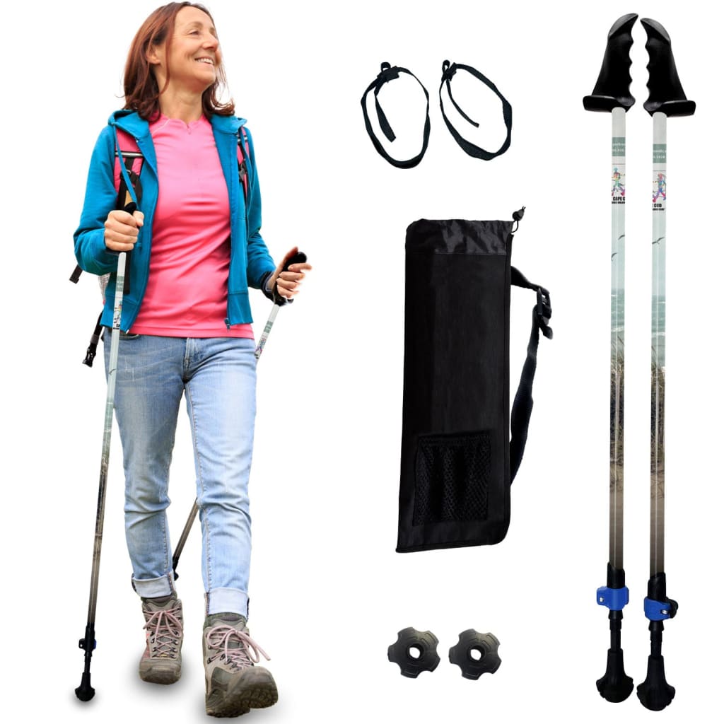Motivator Walking Poles for Balance and Rehab - Patented Stability Grips - Lightweight, Adjustable, and Collapsible -2 Pieces Adjustable w/flip Locks, Detachable feet and Travel Bag - For Heights up to 6'2"