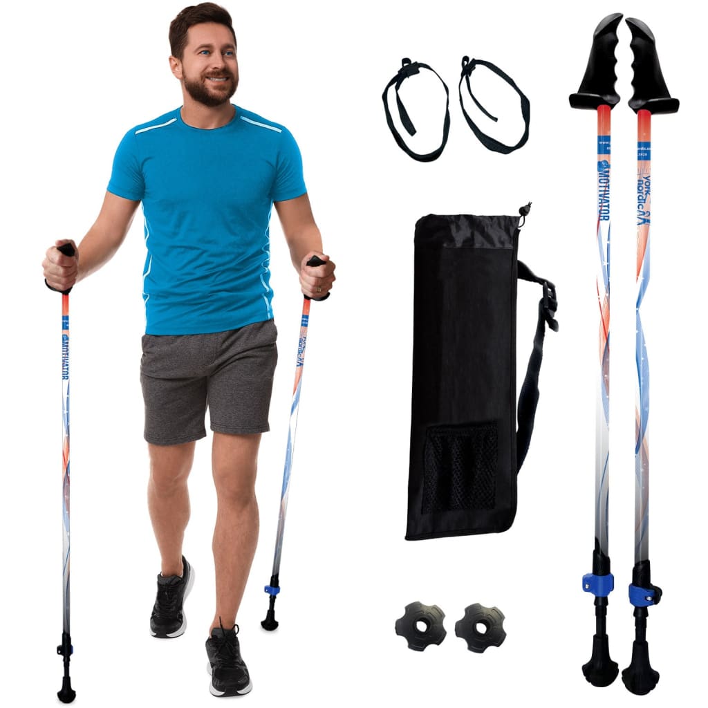 Motivator Walking Poles for Balance and Rehab - Patented Stability Grips - Lightweight, Adjustable, and Collapsible -2 Pieces Adjustable w/flip Locks, Detachable feet and Travel Bag - For Heights up to 6'2"