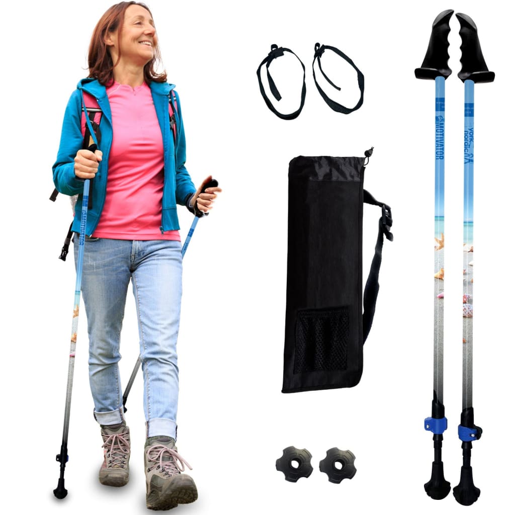 Motivator Walking Poles for Balance and Rehab - Patented Stability Grips - Lightweight, Adjustable, and Collapsible -2 Pieces Adjustable w/flip Locks, Detachable feet and Travel Bag - For Heights up to 6'2"