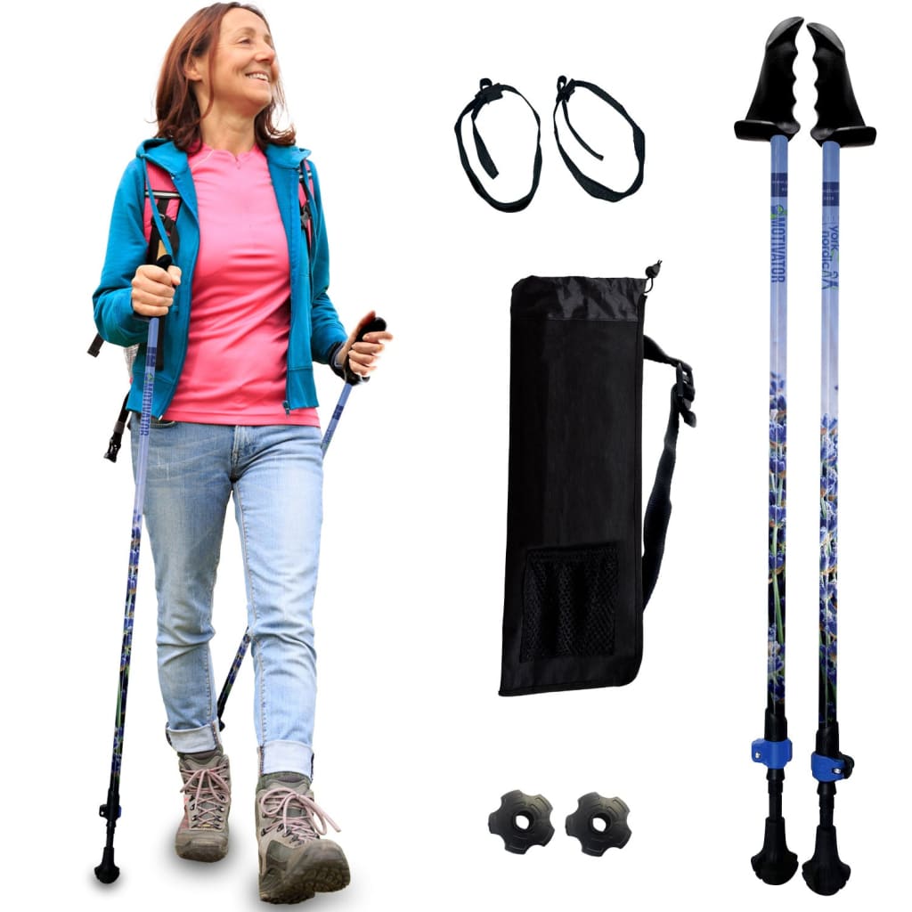 Motivator Walking Poles for Balance and Rehab - Patented Stability Grips - Lightweight, Adjustable, and Collapsible -2 Pieces Adjustable w/flip Locks, Detachable feet and Travel Bag - For Heights up to 6'2"