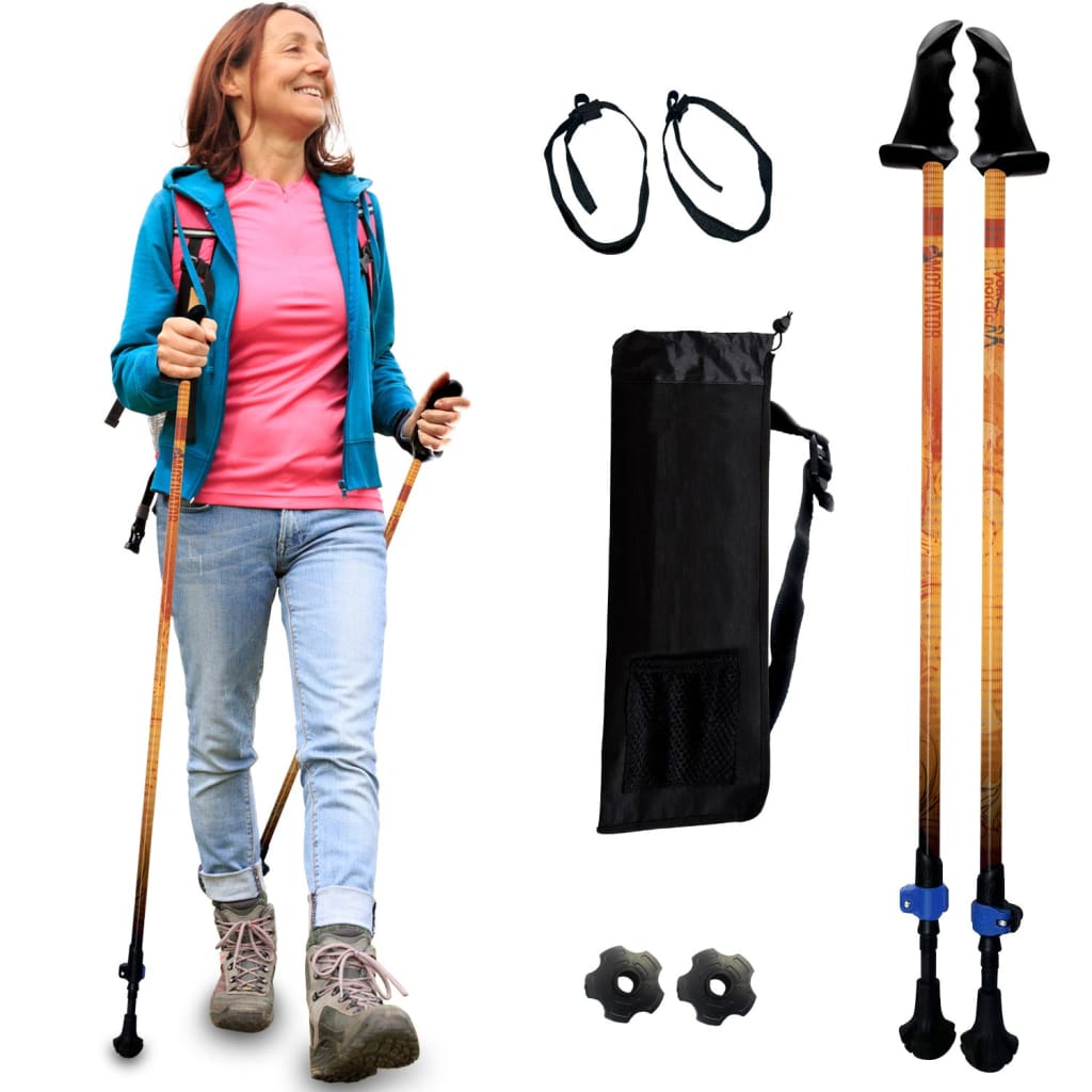 Motivator Walking Poles for Balance and Rehab - Patented Stability Grips - Lightweight, Adjustable, and Collapsible -2 Pieces Adjustable w/flip Locks, Detachable feet and Travel Bag - For Heights up to 6'2"