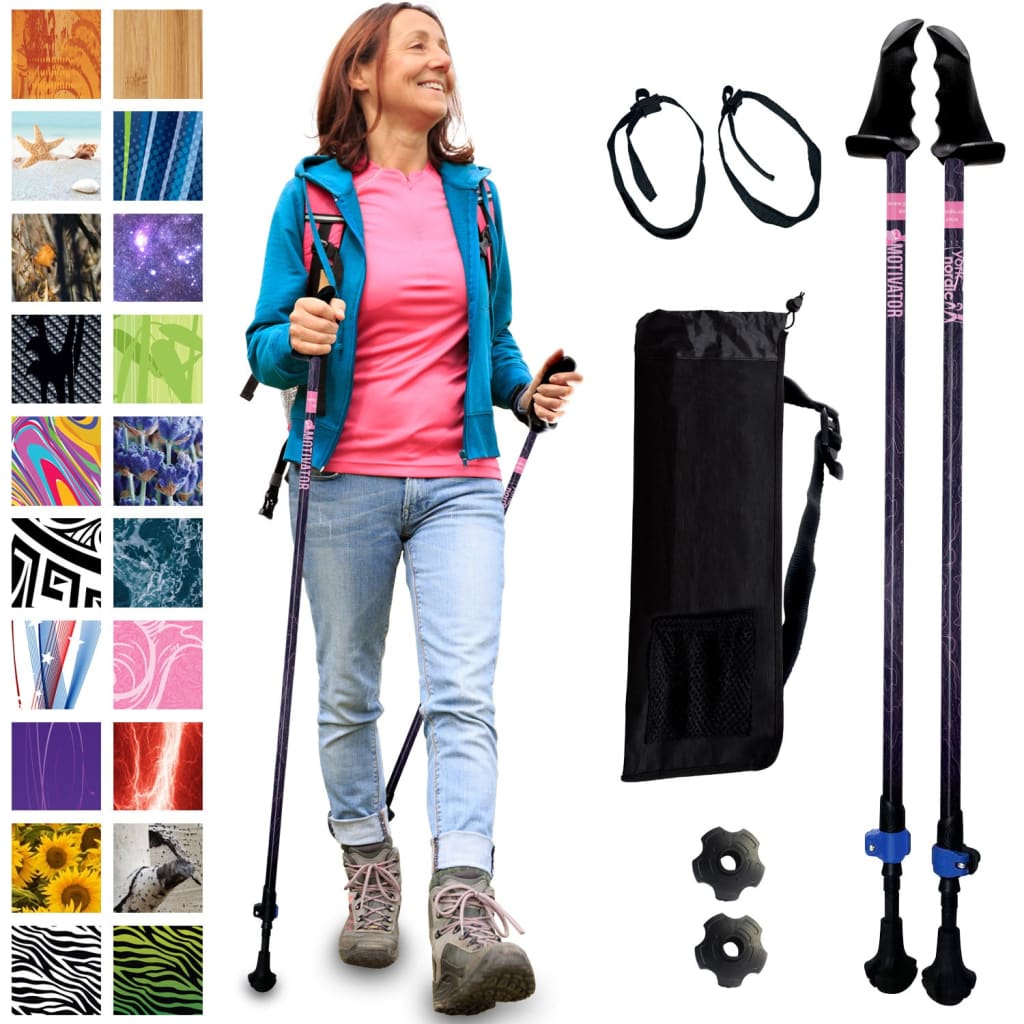 Motivator Walking Poles for Balance and Rehab - Patented Stability Grips - Lightweight, Adjustable, and Collapsible -2 Pieces Adjustable w/flip Locks, Detachable feet and Travel Bag - For Heights up to 6'2"