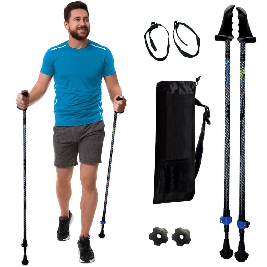 Motivator Walking Poles for Balance and Rehab - Patented Stability Grips - Lightweight, Adjustable, and Collapsible -2 Pieces Adjustable w/flip Locks, Detachable feet and Travel Bag - For Heights up to 6'2"