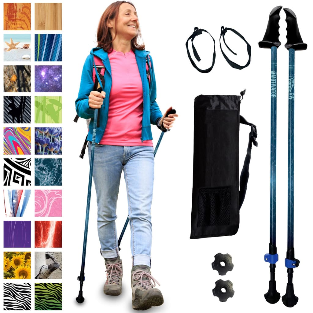 Motivator Walking Poles for Balance and Rehab - Patented Stability Grips - Lightweight, Adjustable, and Collapsible -2 Pieces Adjustable w/flip Locks, Detachable feet and Travel Bag - For Heights up to 6'2"