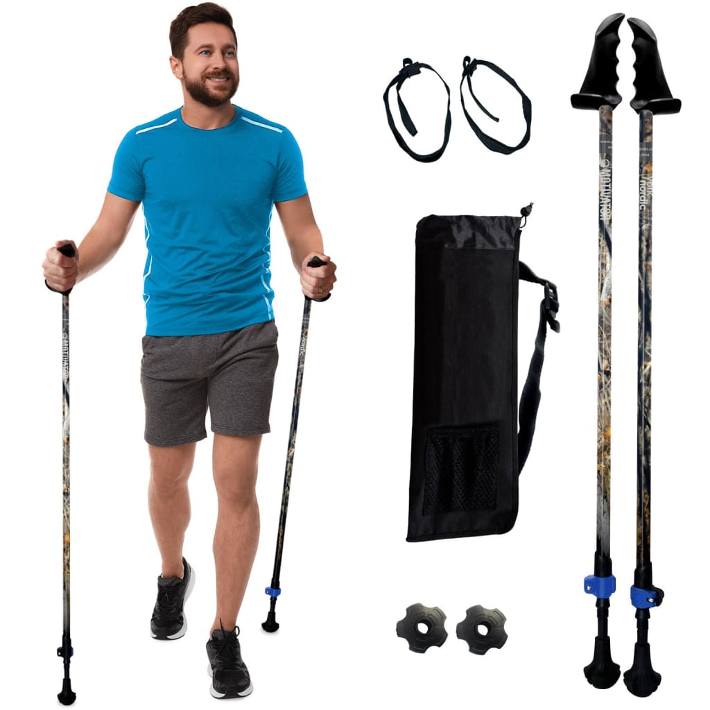 Motivator Walking Poles for Balance and Rehab - Patented Stability Grips - Lightweight, Adjustable, and Collapsible -2 Pieces Adjustable w/flip Locks, Detachable feet and Travel Bag - For Heights up to 6'2"