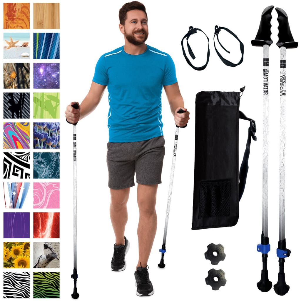 Motivator Walking Poles for Balance and Rehab - Patented Stability Grips - Lightweight, Adjustable, and Collapsible -2 Pieces Adjustable w/flip Locks, Detachable feet and Travel Bag - For Heights up to 6'2"