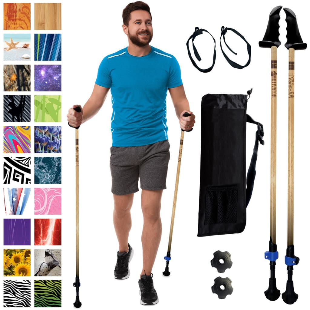 Motivator Walking Poles for Balance and Rehab - Patented Stability Grips - Lightweight, Adjustable, and Collapsible -2 Pieces Adjustable w/flip Locks, Detachable feet and Travel Bag - For Heights up to 6'2"