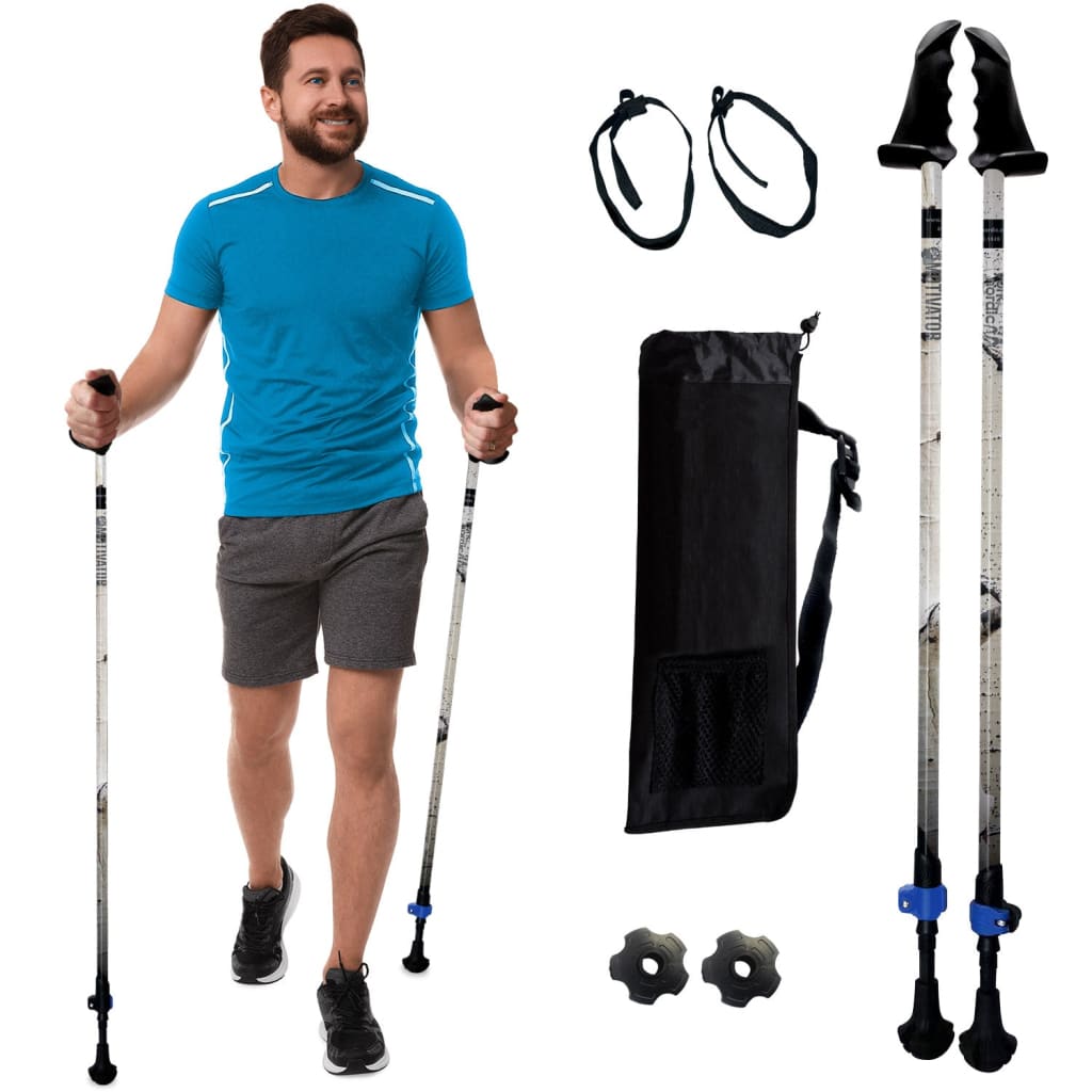 Motivator Walking Poles for Balance and Rehab - Patented Stability Grips - Lightweight, Adjustable, and Collapsible -2 Pieces Adjustable w/flip Locks, Detachable feet and Travel Bag - For Heights up to 6'2"